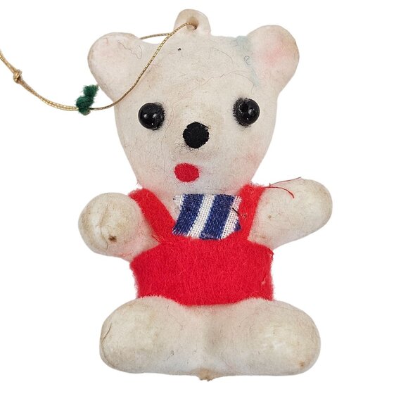 Teddy Bear And Horse Ornaments Flocked Christmas Holiday Decor Vintage Set of 5 - Picture 2 of 7